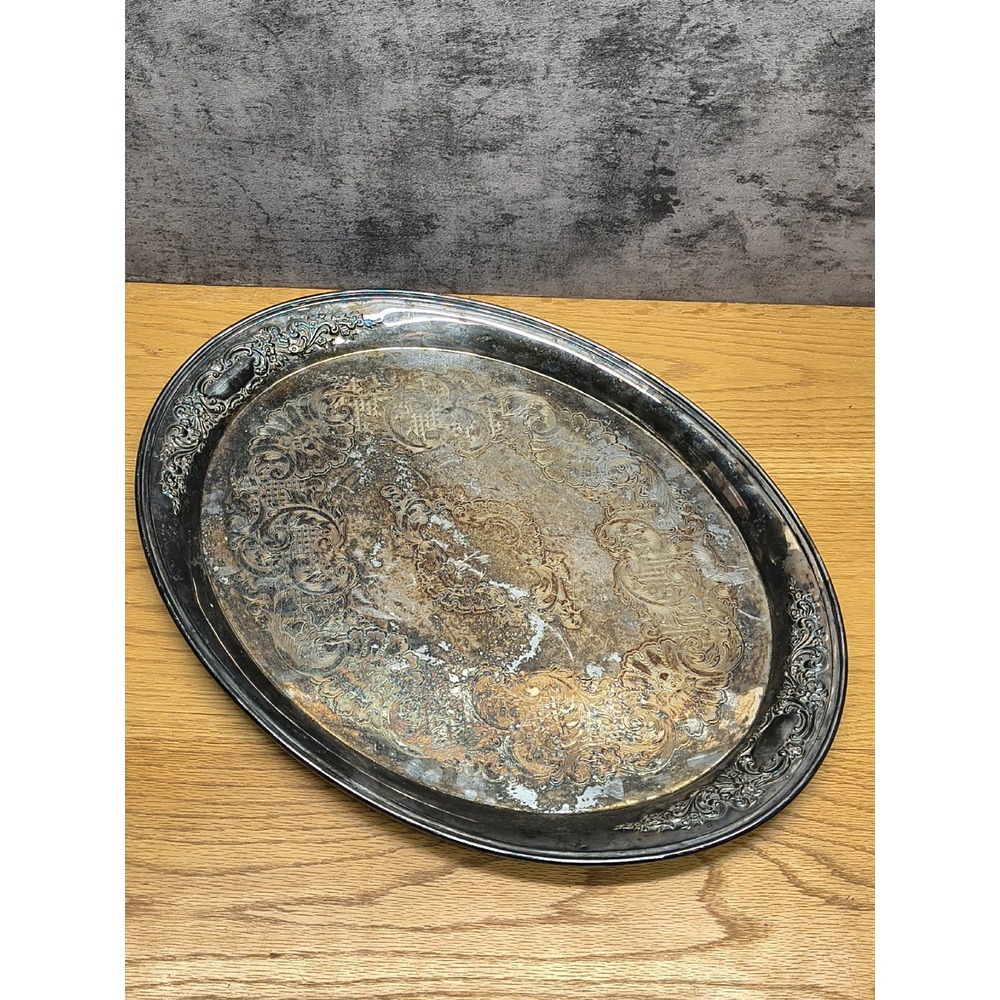 vtg antique ornate Oneida platter 21.5" x 16" food silver plate serving platter